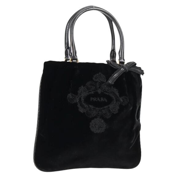 PRADA Hand Bag Velor Black Gold - Picture 1 of 12
